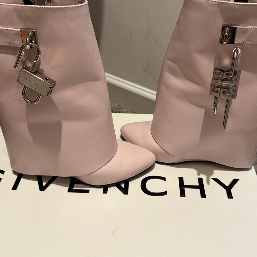 Givenchy Pale Pink Leather Mid-Calf Buckle Ankle Boots - Picture 2 of 3